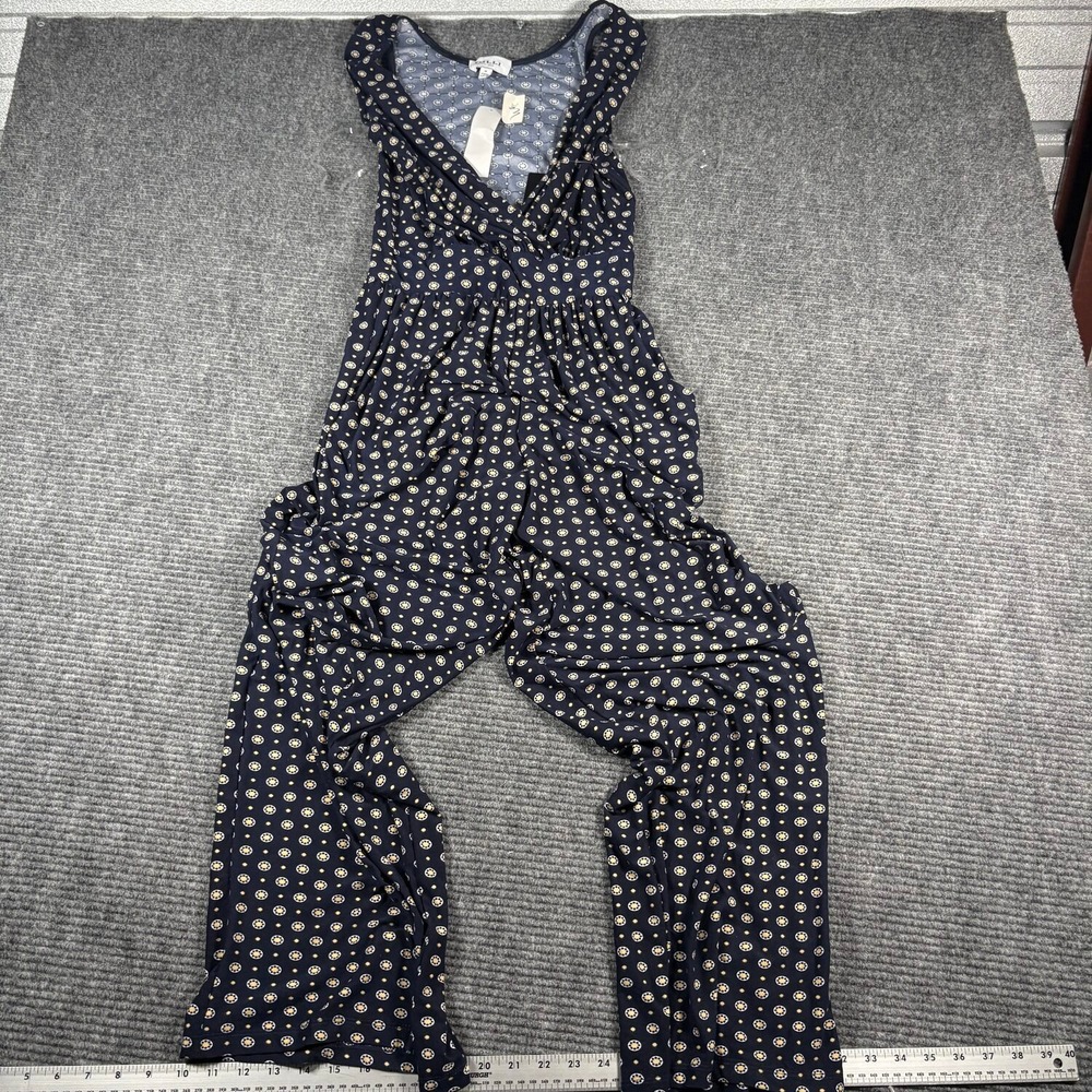 Gilli Jumpsuit Womens M Navy Blue NWT Sleeveless Wide Leg V-Neck Medallion Boho